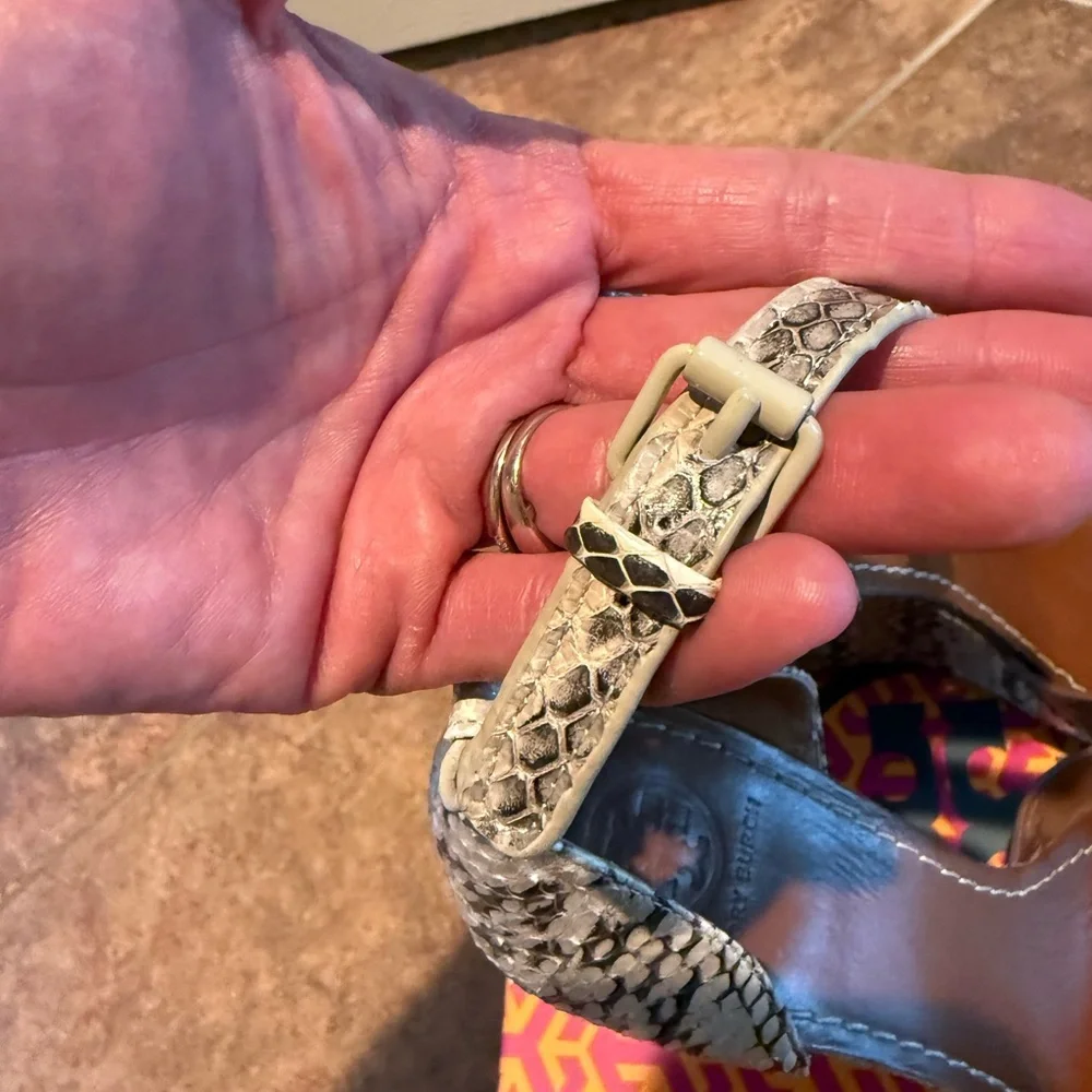 Tory Burch Livia Stylish Brown and Snake Skin Wedge Sandals - Picture 6 of 6